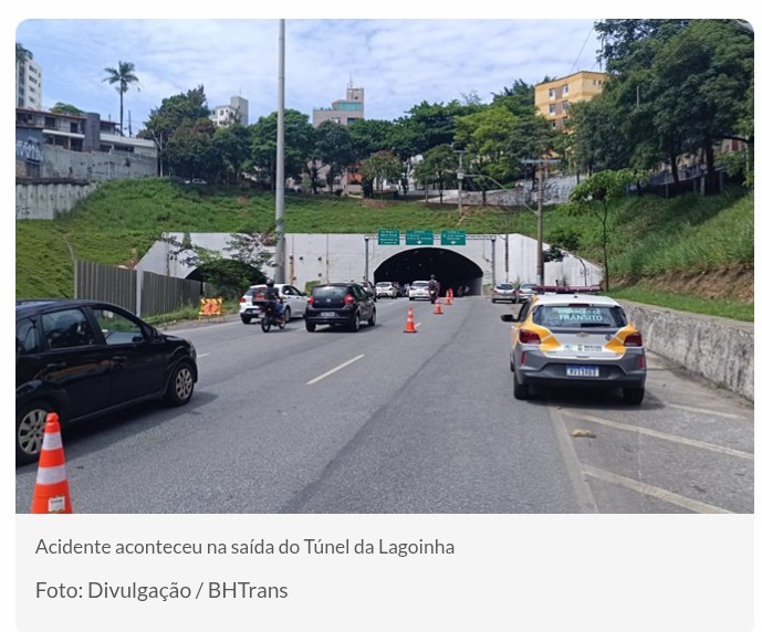 Acidente de moto na saída do Túnel da Lagoinha, em BH, deixa dois feridos.