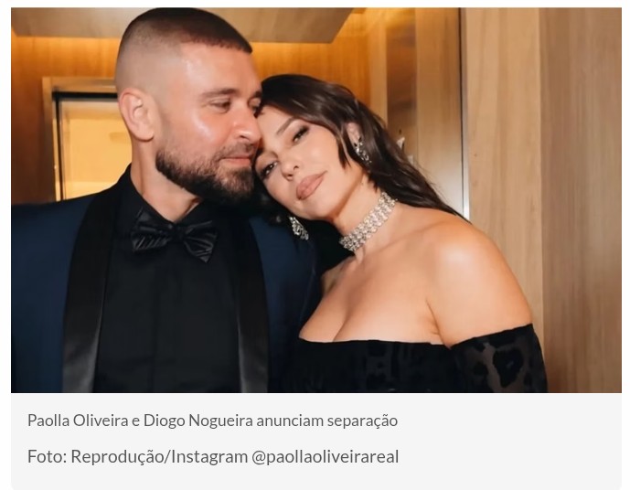 Paolla Oliveira e Diogo Nogueira anunciam fim do relacionamento após cinco anos.