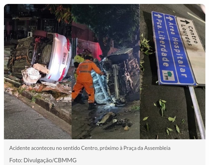Carro capota na Álvares Cabral,  região centro-sul de Belo Horizonte